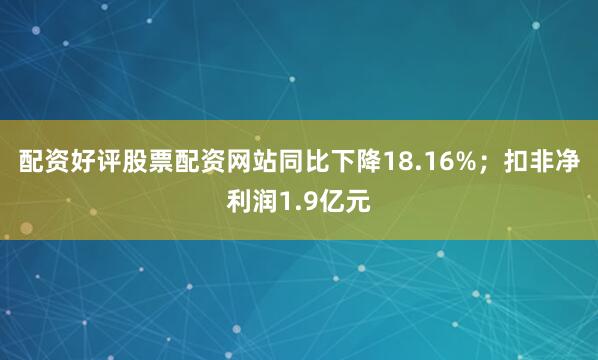 配资好评股票配资网站同比下降18.16%；扣非净利润1.9亿元